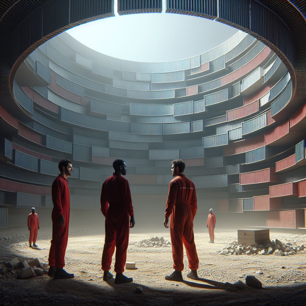Orik ist in einem ringförmigen Gebäude inhaftiert, das sich aus zahllosen Containern zusammensetzt.